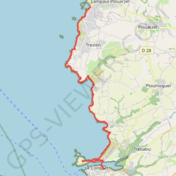 Itinéraire Lampaul-Plouzet Le Conquet, distance, dénivelé, altitude, carte, profil, trace GPS