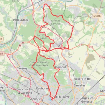 Itinéraire Promenade du Lac d'Enghien – Montsoult, Nerville, Presles boucle au départ de Enghien-les-Bains, distance, dénivelé, altitude, carte, profil, trace GPS