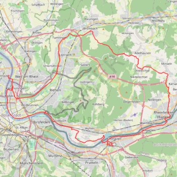 Itinéraire Le tour des trois Pays depuis Huningue, distance, dénivelé, altitude, carte, profil, trace GPS