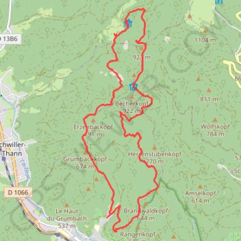 Itinéraire Marche buissonniére Thann, distance, dénivelé, altitude, carte, profil, trace GPS