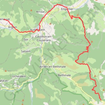 Itinéraire Descente de la Core par le Larrech sur Engomer, distance, dénivelé, altitude, carte, profil, trace GPS