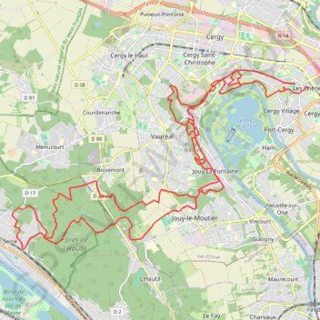 Itinéraire Cergy - Le Gibet, distance, dénivelé, altitude, carte, profil, trace GPS