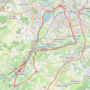Itinéraire Angers et behuard, distance, dénivelé, altitude, carte, profil, trace GPS