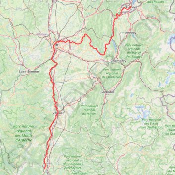 Itinéraire Genève - Pont-Saint-Esprit (Via Rhôna), distance, dénivelé, altitude, carte, profil, trace GPS