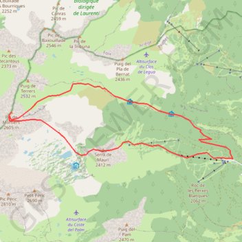 Itinéraire Pic de Mortiers depuis Formiguères, distance, dénivelé, altitude, carte, profil, trace GPS