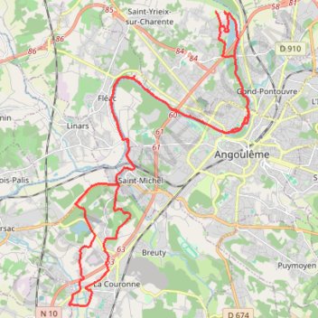 Itinéraire Bords de la charente Angouleme, distance, dénivelé, altitude, carte, profil, trace GPS