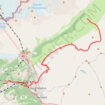 Itinéraire Tour du Mont-Blanc (TMB) - J5 - Du refuge de Maison Vieille au refuge Bonatti, distance, dénivelé, altitude, carte, profil, trace GPS