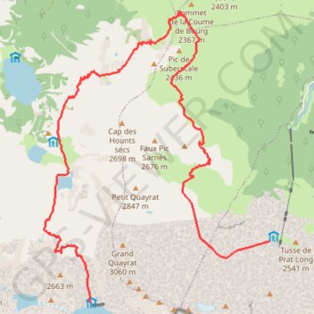 Itinéraire Pic Fouillouse depuis l'auberge du Lys, distance, dénivelé, altitude, carte, profil, trace GPS