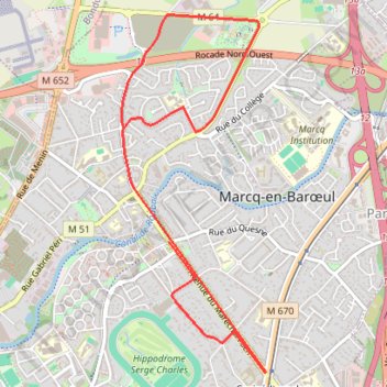 Itinéraire Marcq en Baroeul 7km 6930 m, distance, dénivelé, altitude, carte, profil, trace GPS