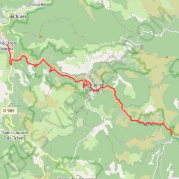 Itinéraire Chemin de Stevenson - Florac vers Cassagnas, distance, dénivelé, altitude, carte, profil, trace GPS