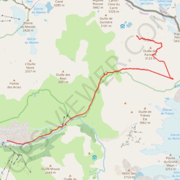 Itinéraire Col des Pariotes - sources de l'Arc, distance, dénivelé, altitude, carte, profil, trace GPS