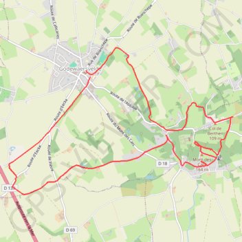 Itinéraire Les Katts - Godewaersvelde, distance, dénivelé, altitude, carte, profil, trace GPS