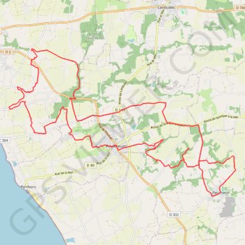 Itinéraire Circuit au Nord-Ouest de Peumérit, distance, dénivelé, altitude, carte, profil, trace GPS