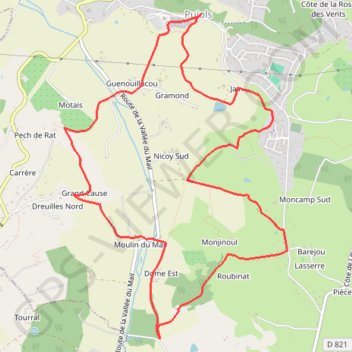 Itinéraire Pujols, panoramas-sur-les vallées du Lot et du Mail - Pays de la vallée du Lot, distance, dénivelé, altitude, carte, profil, trace GPS