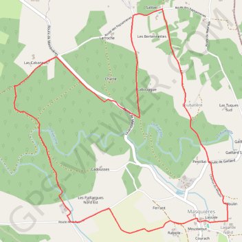 Itinéraire Masquières, balade dans la forêt du Verdus - Pays de la vallée du Lot, distance, dénivelé, altitude, carte, profil, trace GPS