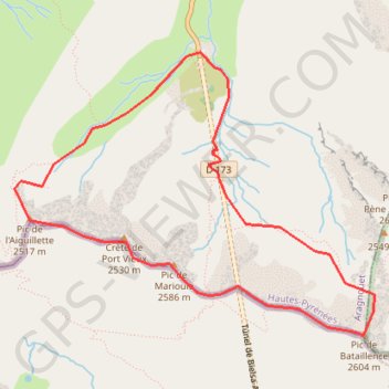 Itinéraire Pics de Bataillence, de Marioules et de l'Aiguillette depuis le tunnel de Bielsa, distance, dénivelé, altitude, carte, profil, trace GPS