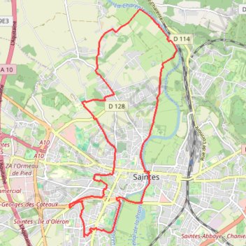 Itinéraire Saintes_16,1_km_D+_160, distance, dénivelé, altitude, carte, profil, trace GPS