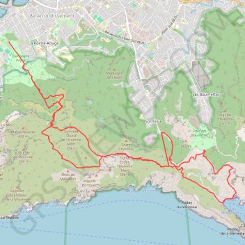 Itinéraire Boucle Calanques Montredon - Sormiou, distance, dénivelé, altitude, carte, profil, trace GPS