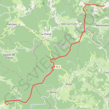 Itinéraire Arleuf - Anost, distance, dénivelé, altitude, carte, profil, trace GPS