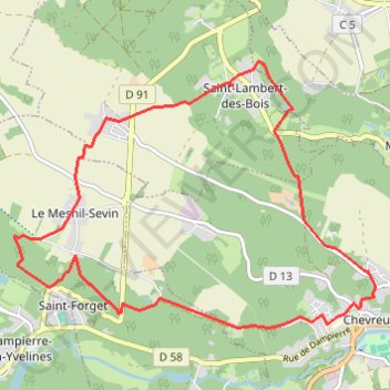 Itinéraire De Saint-Lambert à Chevreuse, distance, dénivelé, altitude, carte, profil, trace GPS