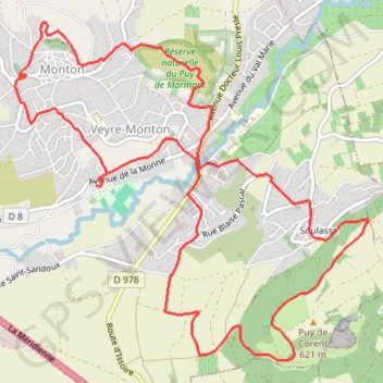 Itinéraire Puy de Corent - Veyre-Monton, distance, dénivelé, altitude, carte, profil, trace GPS