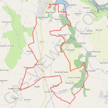 Itinéraire Tréglonou Marche à pied, distance, dénivelé, altitude, carte, profil, trace GPS