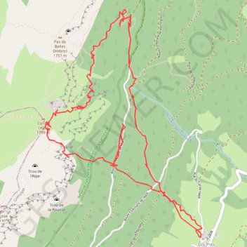 Itinéraire Pas de la Rousse Charmille, couloir Est (Chartreuse), distance, dénivelé, altitude, carte, profil, trace GPS
