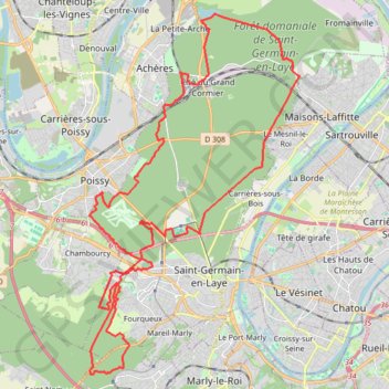 Itinéraire 44 km et 410 m G2 Longer le golf de Fourqueux, voir la Tour Eiffel depuis la Croix St Michel, et rentrer par le Corra, distance, dénivelé, altitude, carte, profil, trace GPS