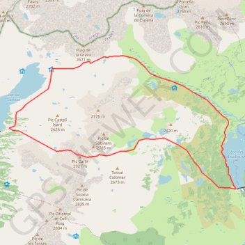Itinéraire carlit2faces, distance, dénivelé, altitude, carte, profil, trace GPS