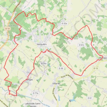 Itinéraire Dans le Frontonnais entre Gargas, Vacquiers et Montjoire, distance, dénivelé, altitude, carte, profil, trace GPS
