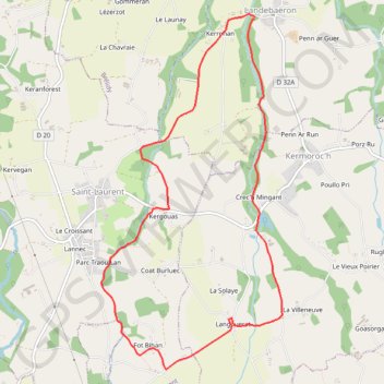 Itinéraire LANDEBAERON, distance, dénivelé, altitude, carte, profil, trace GPS