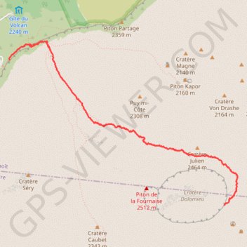 Itinéraire Piton de La Fournaise depuis le Cratère Dolomieu vers Bellcombe, distance, dénivelé, altitude, carte, profil, trace GPS