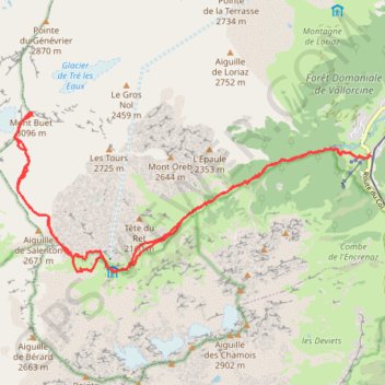 Itinéraire Buet à partir du village Le Buet, distance, dénivelé, altitude, carte, profil, trace GPS