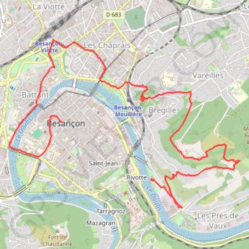 Itinéraire Rando à Besançon, distance, dénivelé, altitude, carte, profil, trace GPS