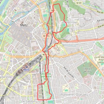 Itinéraire Metz, Sablon_Bellecroix, distance, dénivelé, altitude, carte, profil, trace GPS