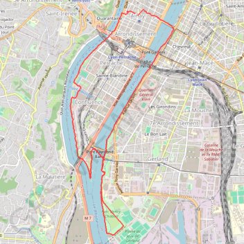 Itinéraire Saone Confluence Gerland Rhône, distance, dénivelé, altitude, carte, profil, trace GPS