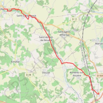 Itinéraire Balade sur la voie verte / Brenat- Asnières sur Nouère - Rouillac, distance, dénivelé, altitude, carte, profil, trace GPS