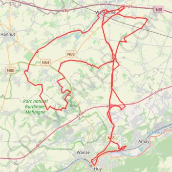 Itinéraire Amay, distance, dénivelé, altitude, carte, profil, trace GPS
