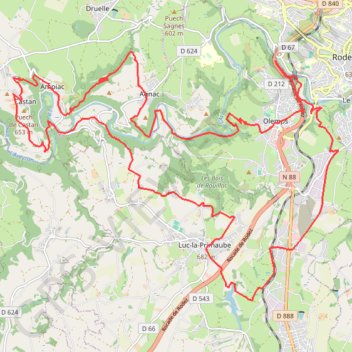 Itinéraire Rodez Agglomeration - Circuit 15 - Les Ballades, distance, dénivelé, altitude, carte, profil, trace GPS
