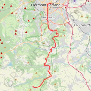 Itinéraire La Via Arverna (Clermont-Ferrand - Olloix), distance, dénivelé, altitude, carte, profil, trace GPS