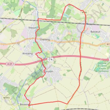 Itinéraire À pied autour du site de la bataille de Bouvines, distance, dénivelé, altitude, carte, profil, trace GPS