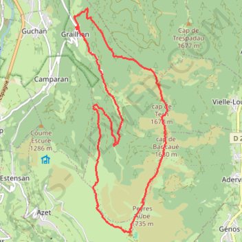 Itinéraire Crêtes de la Serre d'Azet, Tuc de Labatiadère depuis Grailhen, distance, dénivelé, altitude, carte, profil, trace GPS