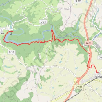 Itinéraire Tanus-Pampelone, distance, dénivelé, altitude, carte, profil, trace GPS
