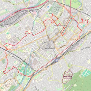 Itinéraire Les cités ouvrières de Mulhouse, distance, dénivelé, altitude, carte, profil, trace GPS