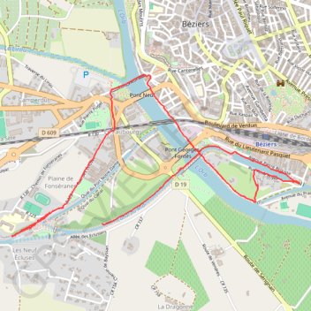Itinéraire La balade du canal à Béziers, distance, dénivelé, altitude, carte, profil, trace GPS