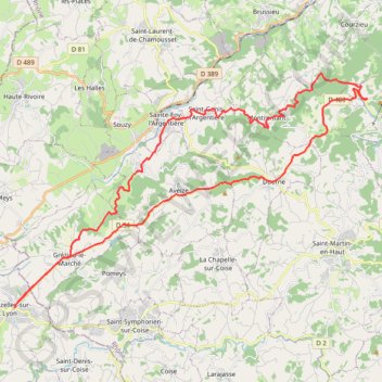 Itinéraire Chazelles-sur-Lyon Col des Brosse Col de la Croix de Pars, distance, dénivelé, altitude, carte, profil, trace GPS