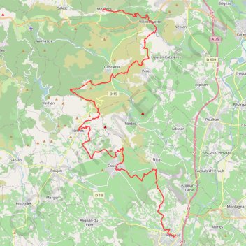 Itinéraire V2 - Mourèze (les hauts de Mourèze) -Pézenas, distance, dénivelé, altitude, carte, profil, trace GPS