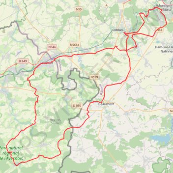 Itinéraire 105k_Boucles_Avesnois-19111352, distance, dénivelé, altitude, carte, profil, trace GPS