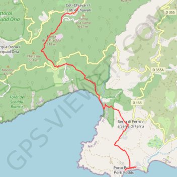 Itinéraire Corse du sud, Coti-Chiavari, Porto-Pollo, distance, dénivelé, altitude, carte, profil, trace GPS
